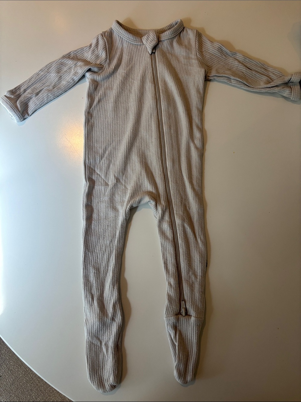 Kyte BABY color Oat Ribbed Footed One-Piece Zipper Pajama